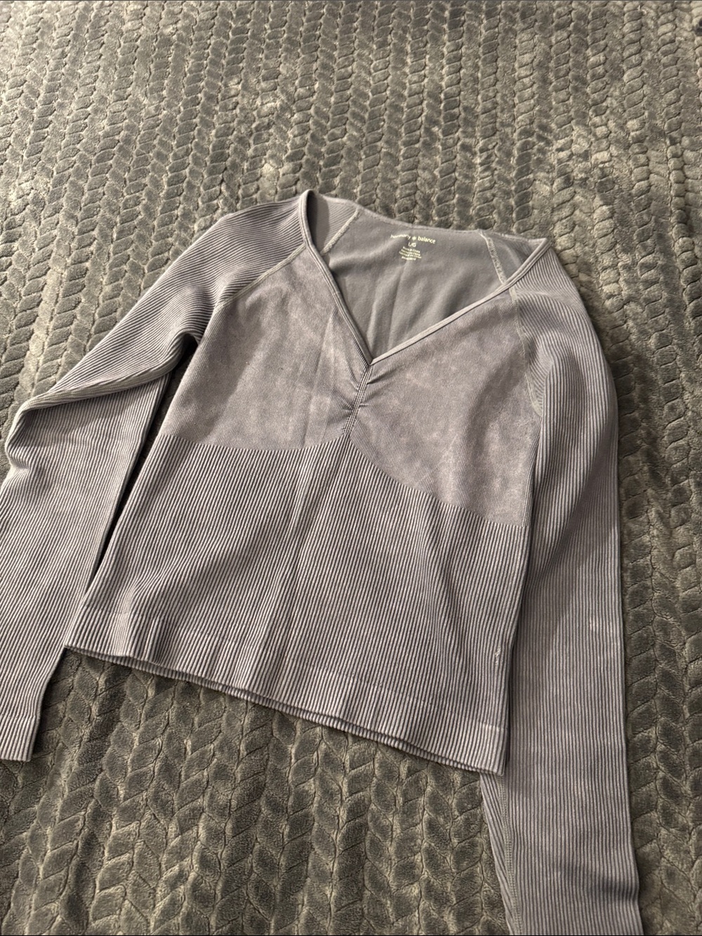 Aerie Gray Long Sleeve V-Neck Ribbed Top